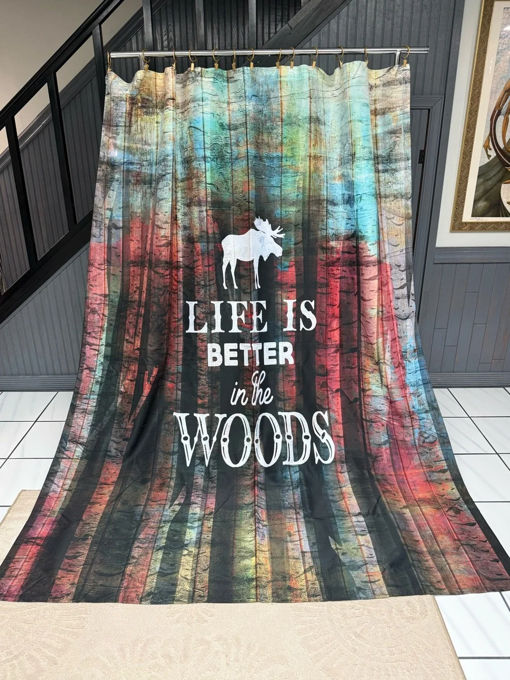 Rustic Shower Curtain Life Is Better In The Woods Moose Shower Curtain X-Long